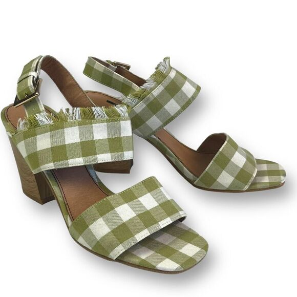 Anthropologie Matiko Teegan Slingback Shoe 39 8.5 Sandal Plaid Fringe Preppy - Picture 6 of 14